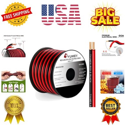 16 Gauge Red Black Wire 50FT, 16/2 AWG Parallel Electrical Wire 12V/24V DC Ca...
