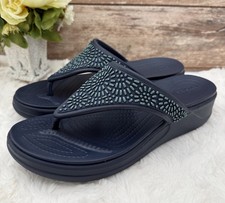 Crocs Sandals Women 9 Monterey Diamante Thong Flip Flops Rubber Wedge Slip On EC