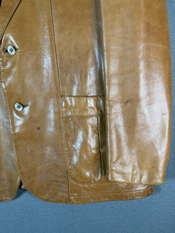 Blazer Chaqueta de Cuero Vintage Años 70 Para Hombre L 2 Abotonados Abrigo Deportivo Marrón Camel Foto 3 de 4