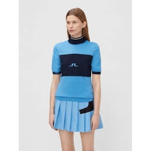 J.Lindeberg Knit Top Womens XS Blue Navy Colorblock Mock Neck Sporty Logo