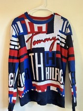 Tommy Hilfiger Mens All Over Print Sweater Size M Modern 90s Look