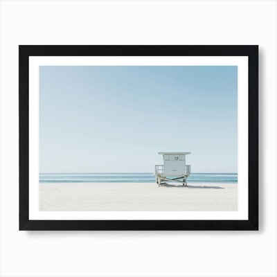 Hellblauer Rettungsschwimmerturm Kunst Pri gerahmtes Wandbild Poster Leinwanddruck Bild