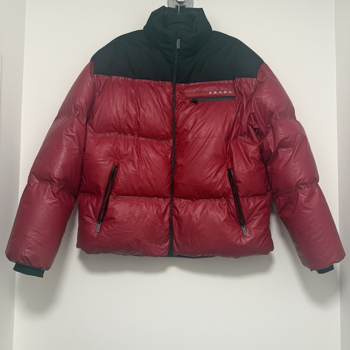 PRADA SPORT LINEA ROSSA Logo patch Down jacket Nylon Black Red | eBay