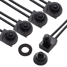 mxuteuk 5pcs 12V RV Waterproof Push Button Switch Black ON/Off SPST Switch wi...