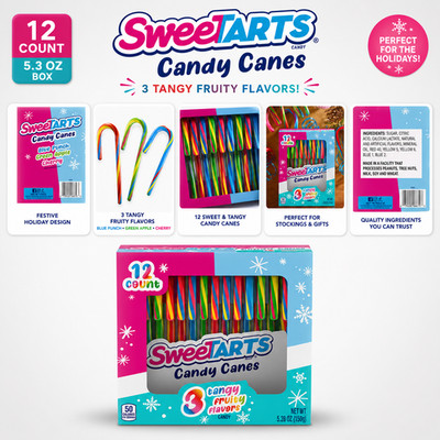SweeTARTS Christmas Candy Canes 12 Count 5.3oz Stocking Stuffer Treat