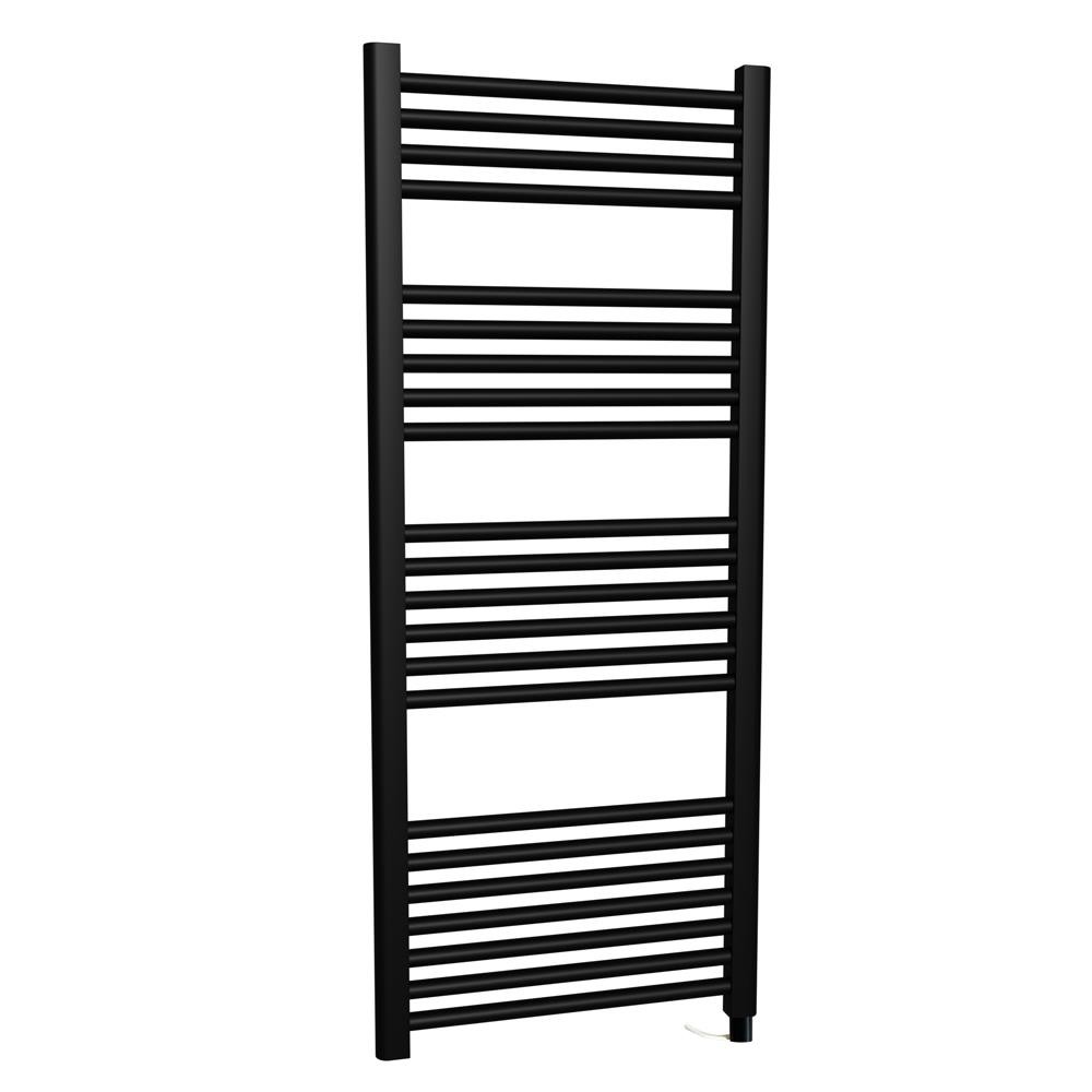 Straight Black Electric Towel Rail Fixed Temp 300W Element 500mm x 1200mm
