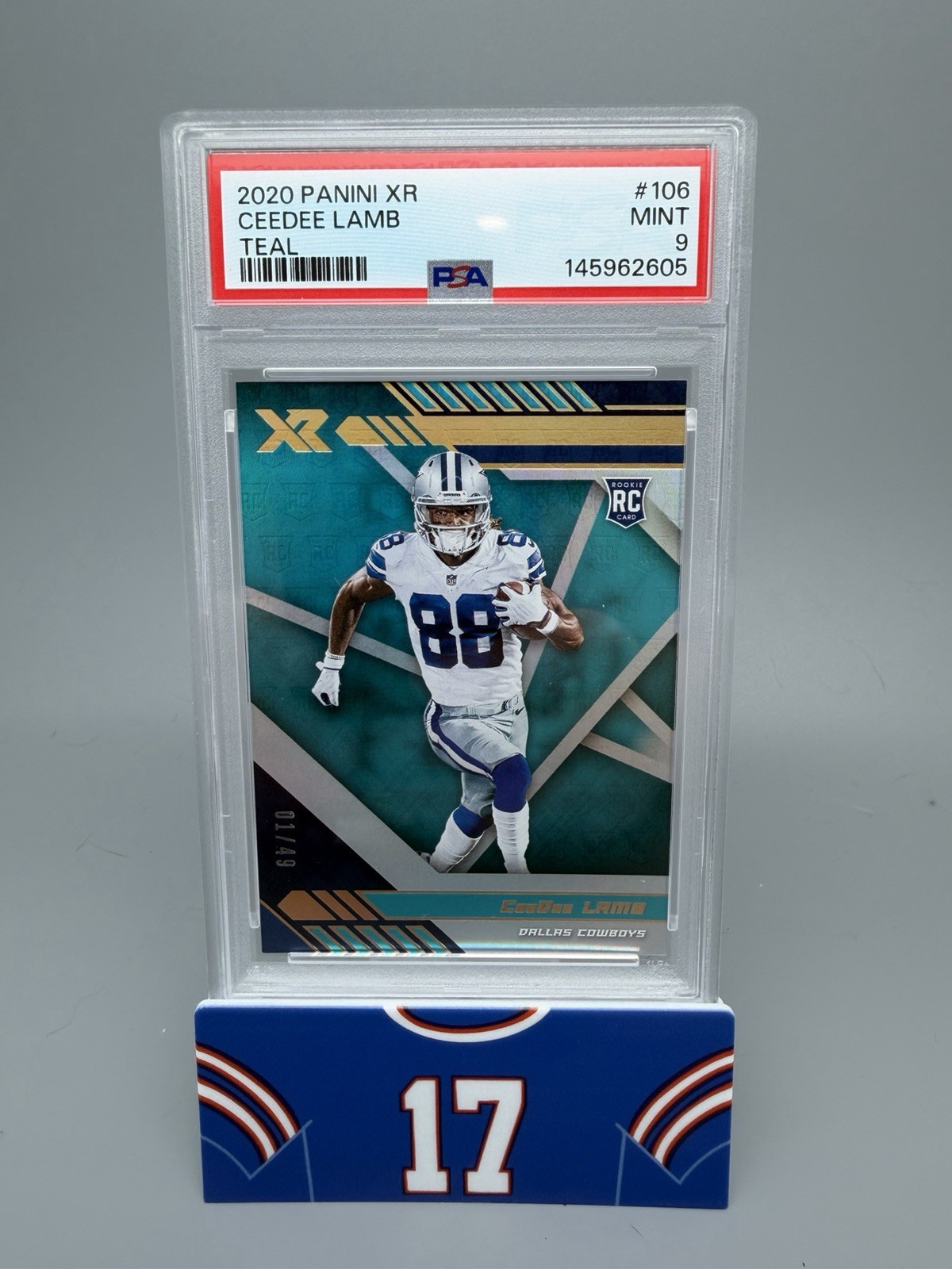 Ceedee Lamb 2020 Panini XR Teal Rookie 1/49 Card #106 PSA 9