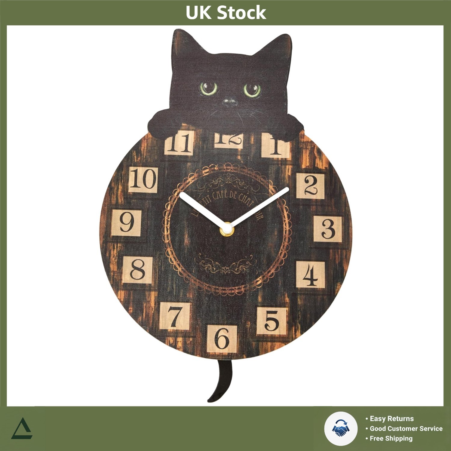 Cute Brown Cat Pendulum Clock 25cm