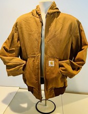 Vintage Carhartt Khaki Hooded Zip-Up Work Jacket Canvas Men s Sz L Made in US