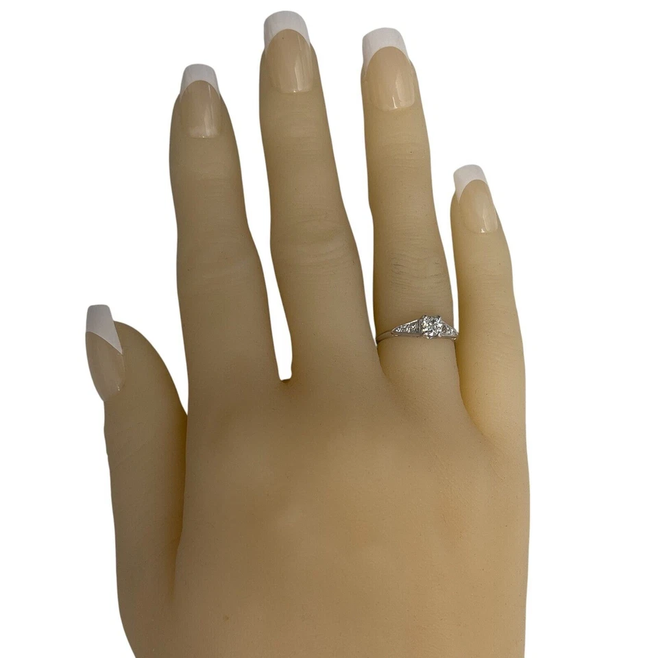 Antiguo anillo de compromiso de platino 900 diamantes mina antigua 0,41 ctw J SI1 talla 5,25 Foto 3 de 4