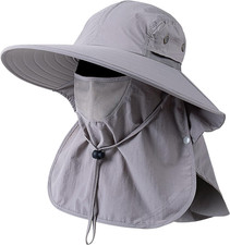 Mens Women Fishing Hat UPF 50 Wide Brim Sun Hat with Face Cover Neck Flap