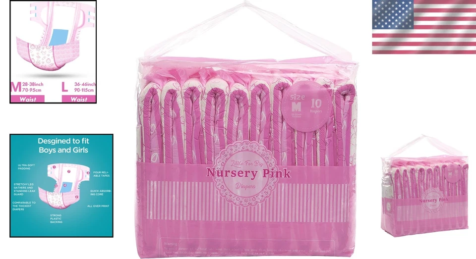 Pañales ajustables rosa para adultos - 10 unidades tamaño mediano para uso diario (28”-38”) Foto 2 de 4