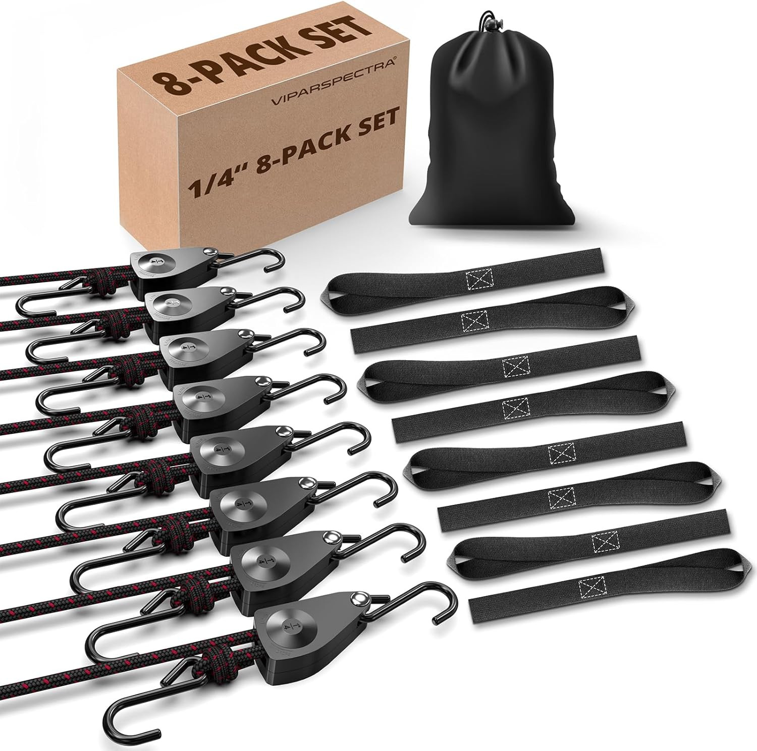 Ratchet Tie down Straps, 1/4" Adjustable Rope Hangers [4 Pac