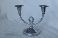 Vintage 1930's ART DECO CHROME DOUBLE CANDLESTICK - Two Candle Holder