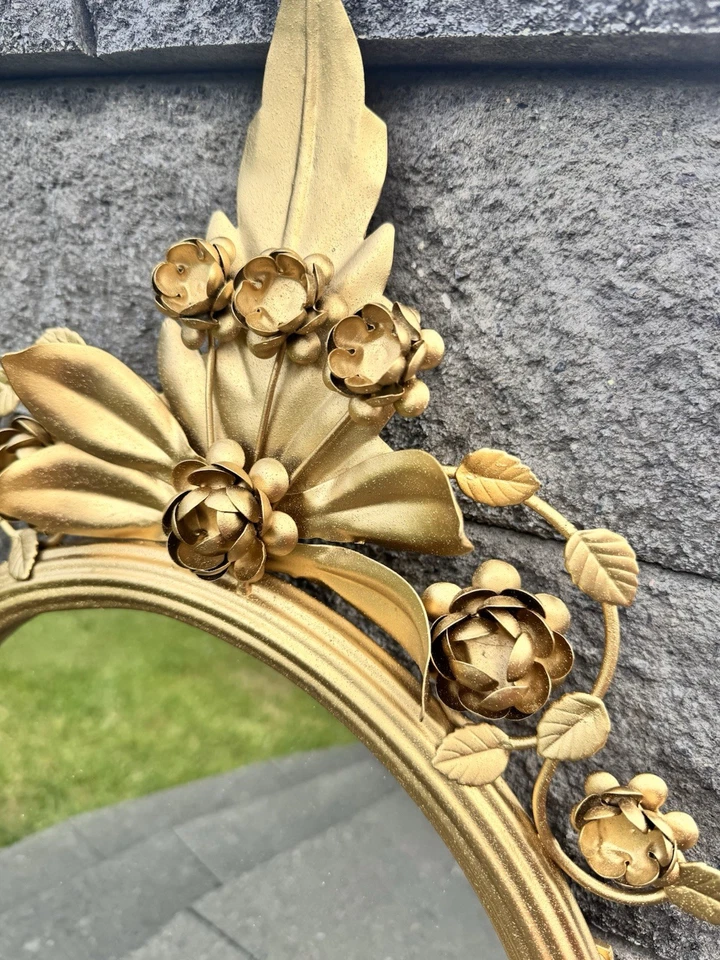 "Espejo de pared ovalado ornamentado dorado Regency Stylr con marco de metal 28x15""" Foto 3 de 4