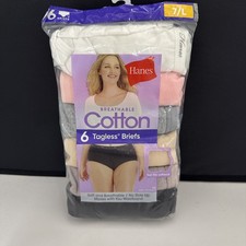 Hanes Women's Breathable Cotton Tagless Briefs- 6 Pack - 7 / Large - New