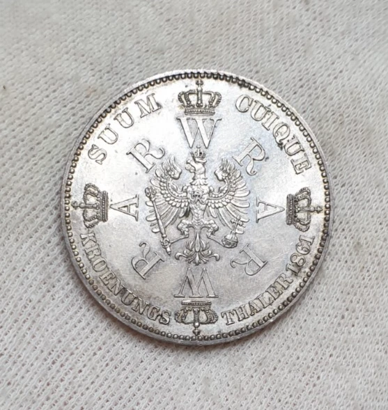 Prussia 1 Thaler 1861 Silver Coin Unc Coronation Germany Full Luster - Image 4 of 4