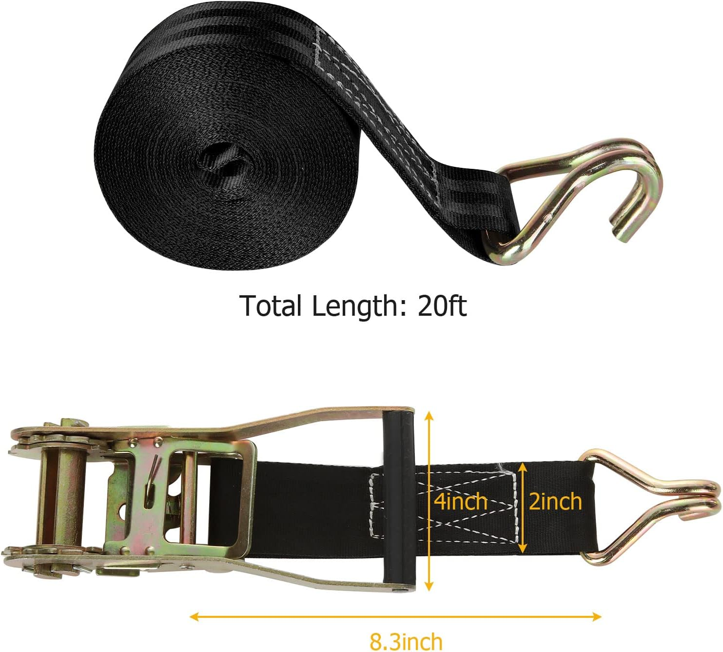 2 Inch Blue Ratchet Straps Heavy Duty 20ft – 8000LBS Break Strength Cargo Tie Down Straps With