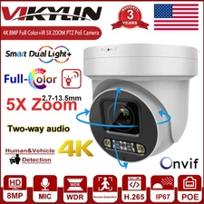 Vikylin 5XZoom PTZ IR+Full Color 4K 8MP POE IP Camera Dual Light 2way Talk Onvif