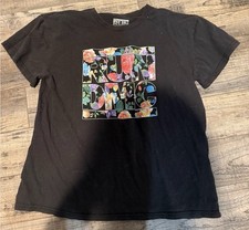 Black Graphic run dmc T-Shirt with Floral Design