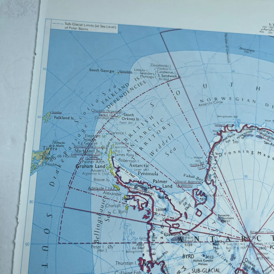 1993: Mapa de las regiones antárticas GP #7 antiguo atlas impresión regalo para enmarcar Foto 3 de 4