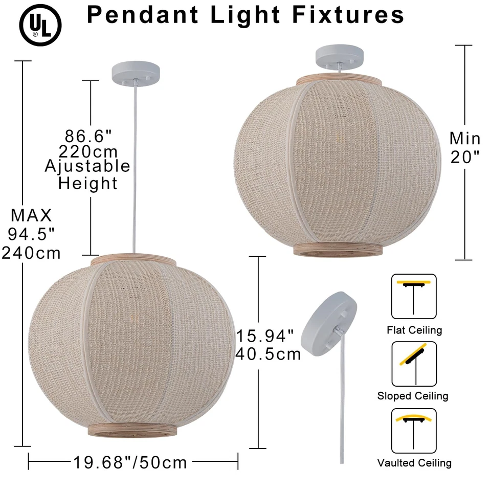 Lustres de linho grandes 19,7" para sala de jantar luminária Boho Wo... - Imagem 4 de 4