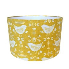 Handmade Lampshade Narvik Scandi Bird Ochre Drum Light Shade Nordic Folk Art