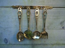 Vintage Antique Style Brass Kitchen Small Utensils Rack Spoons Ladle Kitchenalia
