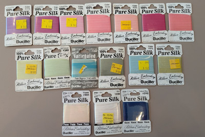 Bucilla Pure Silk Ribbon Embroidery 4mm 7mm 13mm Sealed, Lot of 16, Pink Green +