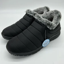 New Minnetonka Black & Gray Faux Fur Lined Soft Shell Booties Low Boots Size 10M