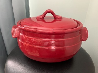 Celebrating Home Stoneware Collection Red Oval Deep Casserole Dish Bean Pot