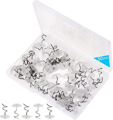 50 Upholstery Pins Bed Skirt Fabric Screws Twist Holders Headliner Tacks Clear
