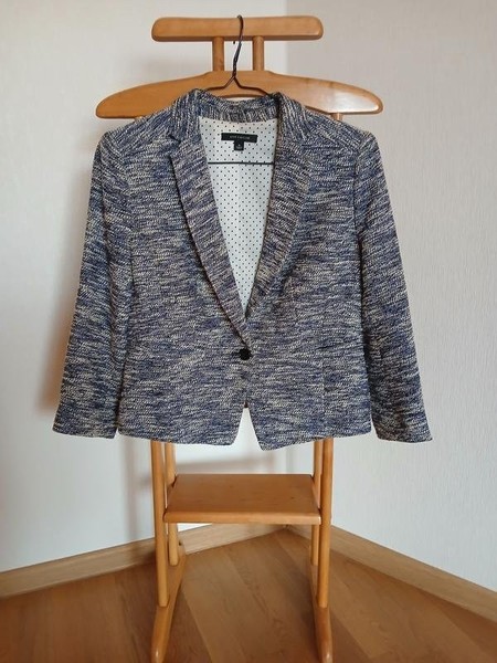 Women Ann Taylor Blazer Navy Cotton S