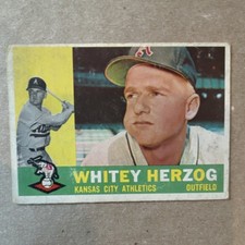 Topps 1960 Whitey Herzog #92 Kansas City Athletics Baseball Card