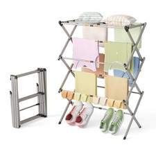 Collapsible Floor Drying Rack - Free Standing Accordion Laundry Dryer, Retrac...