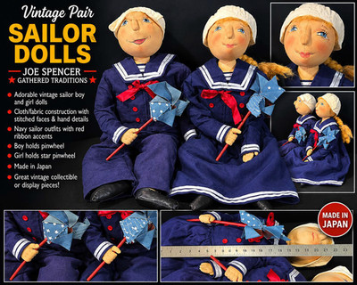 Joe Spencer Gathered Traditions Sid & Stacey Sailor Dolls Set Primitive Folk Art