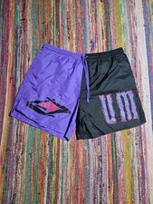 Vintage 80s 90s Umbro Black Purple Nylon Satin Abstract Soccer Shorts Men s L
