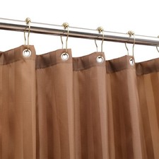 Waterproof Fabric Shower Curtain Liner Weighted Brown Strip 72x72 Inch
