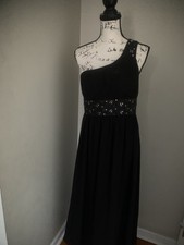 Davids Bridal Womens Black One Shoulder Chiffon Formal Long Dress Size 6