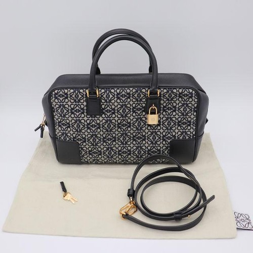 LOEWE Bag: Amazona 28 Navy Beige W28H17D10cm w/dust bag strap key;