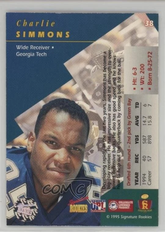 1995 Signature Rookies Prime Missing Serial Number /3000 Charlie Simmons Auto RC - Image 2 of 2