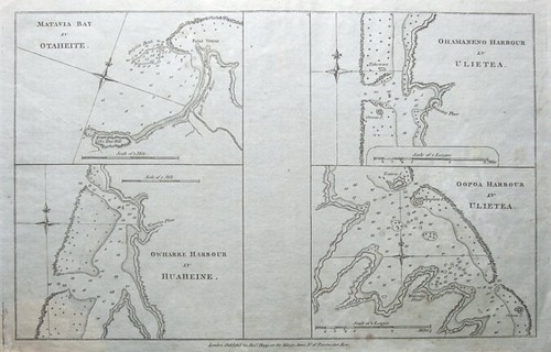 TAHITI, PACIFIC,MATAVIA BAY,HUAHINE,RAIATIA Captain Cook, Hogg antique map c1780 - 第 1/1 張圖片