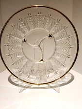 Jeanette Feather Gold Trim Clear 4 Part Divided Serving Tray Platter 13.75"