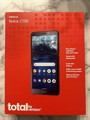 *NEW SEALED* TOTAL BY VERIZON NOKIA C100 32GB Black Prepaid Smartphone