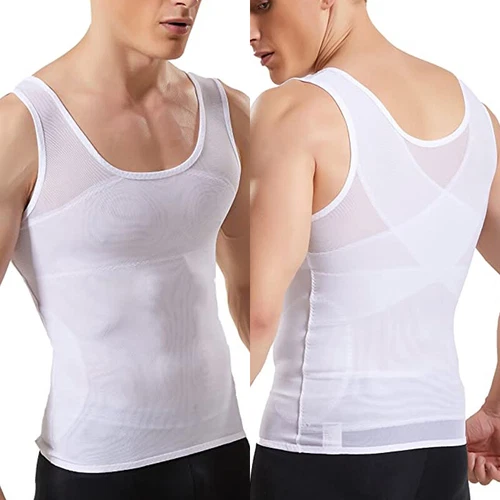 MENS SLIMMING BODY SHAPER BELLY CHEST COMPRESSION VEST GIRDLE SHIRT TANK TOP - Picture 25 of 29