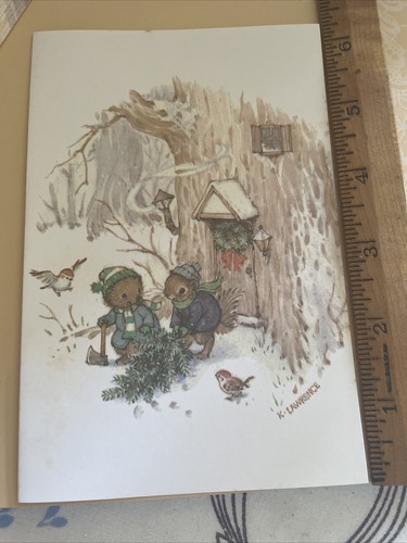 Tarjeta de Navidad de Colección MCM Sin Usar K Lawrence Pequeña Charla Bosque Animales Casa del Árbol - Imagen 2 de 5