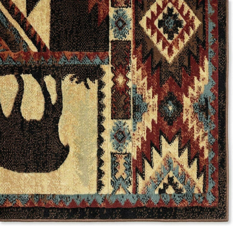 Southwest Area Rug Wildlife Rustic Cabin Lodge Country Farm Living Room ...