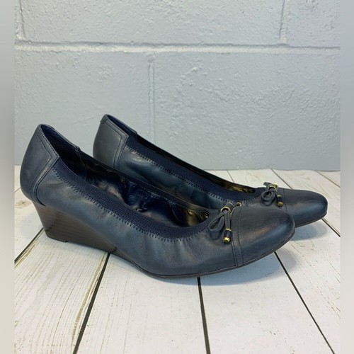 Lauren Ralph Lauren Shaylee Closed Toe Blue Leather Wedge Women's Size 9