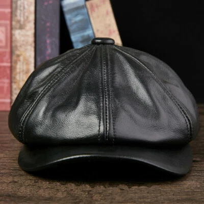 Femmes Hommes Cuir Journaux Chapeau Baker Garçon Chauffeur de Taxi Gatsby Béret - Photo 1/4