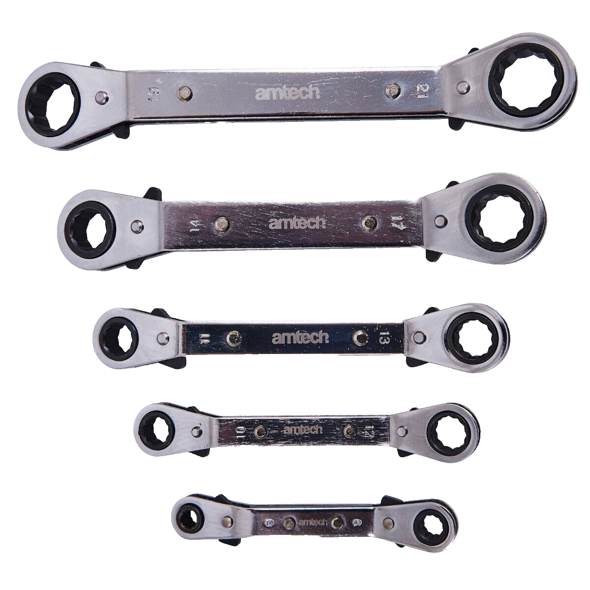 5pc Metric Offset Reversible Ratchet Ring Spanner Wrench Set 6 8 13 17 19 21 mm